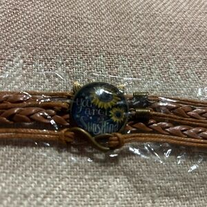 Sunflower 'You Are My Sunshine' Brown Leather Wrap Bracelet